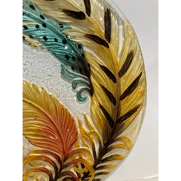 Oval Glass tray Inlayed with Feathers 15"x 12" - Picture 4 of 7